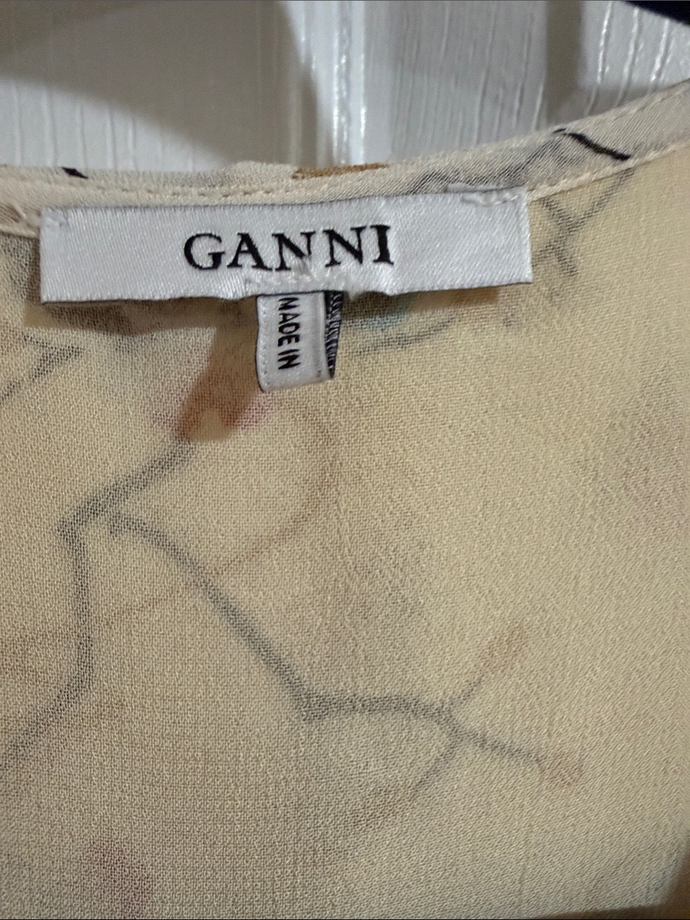 GANNI Marietta Georgette Wrap Mini Dress Biscotti Leaves NWOT 34 XS